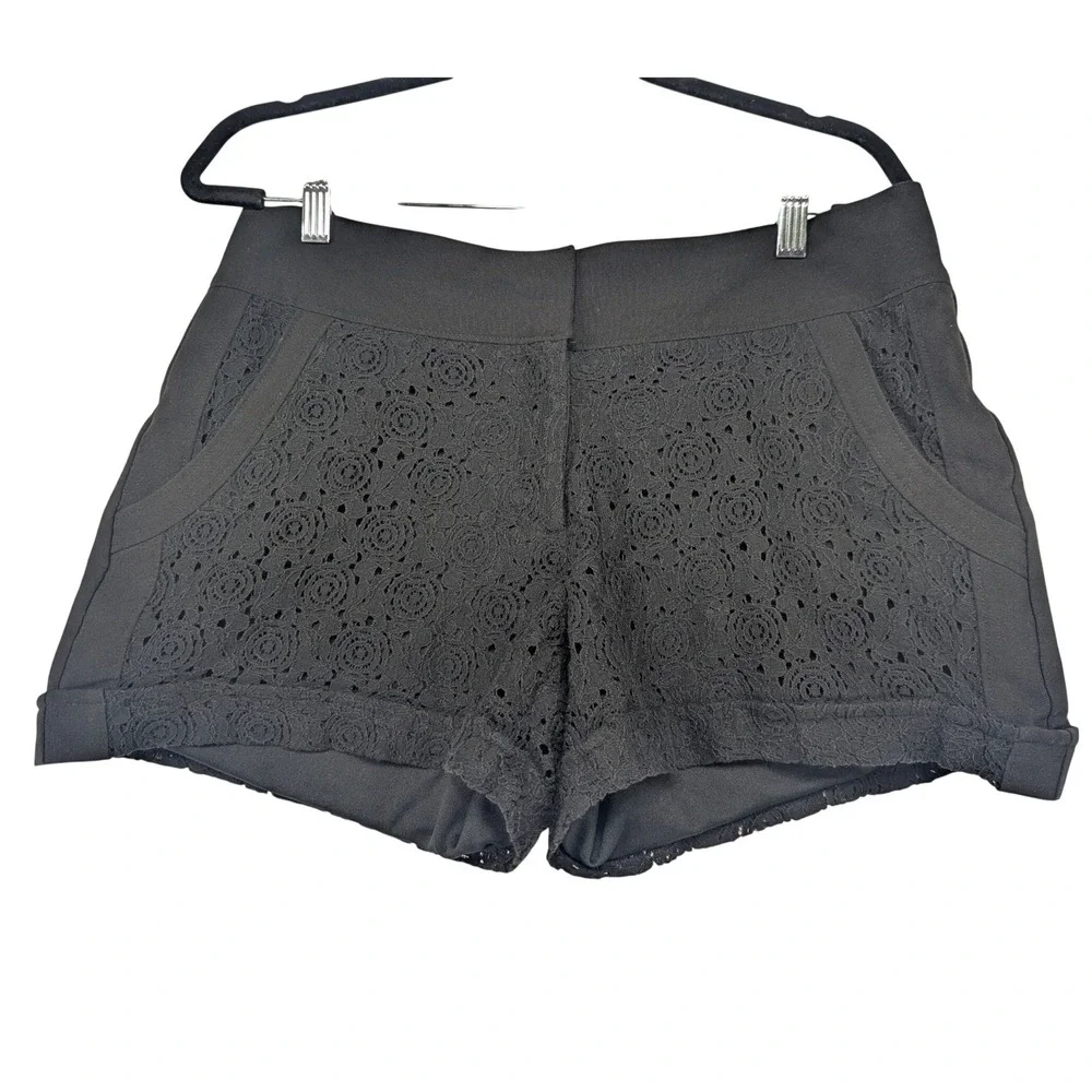 maurices Black Crochet Lace Detail Cuffed Shorts Women's Size 7/8